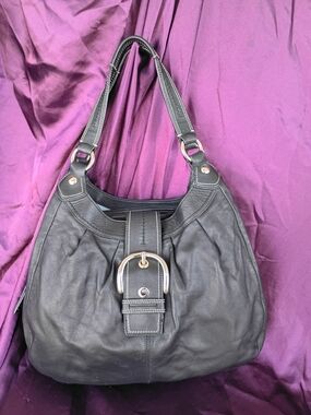 Coach Lynn Hobo Black Leather Shoulder Bag with Silver Buckle